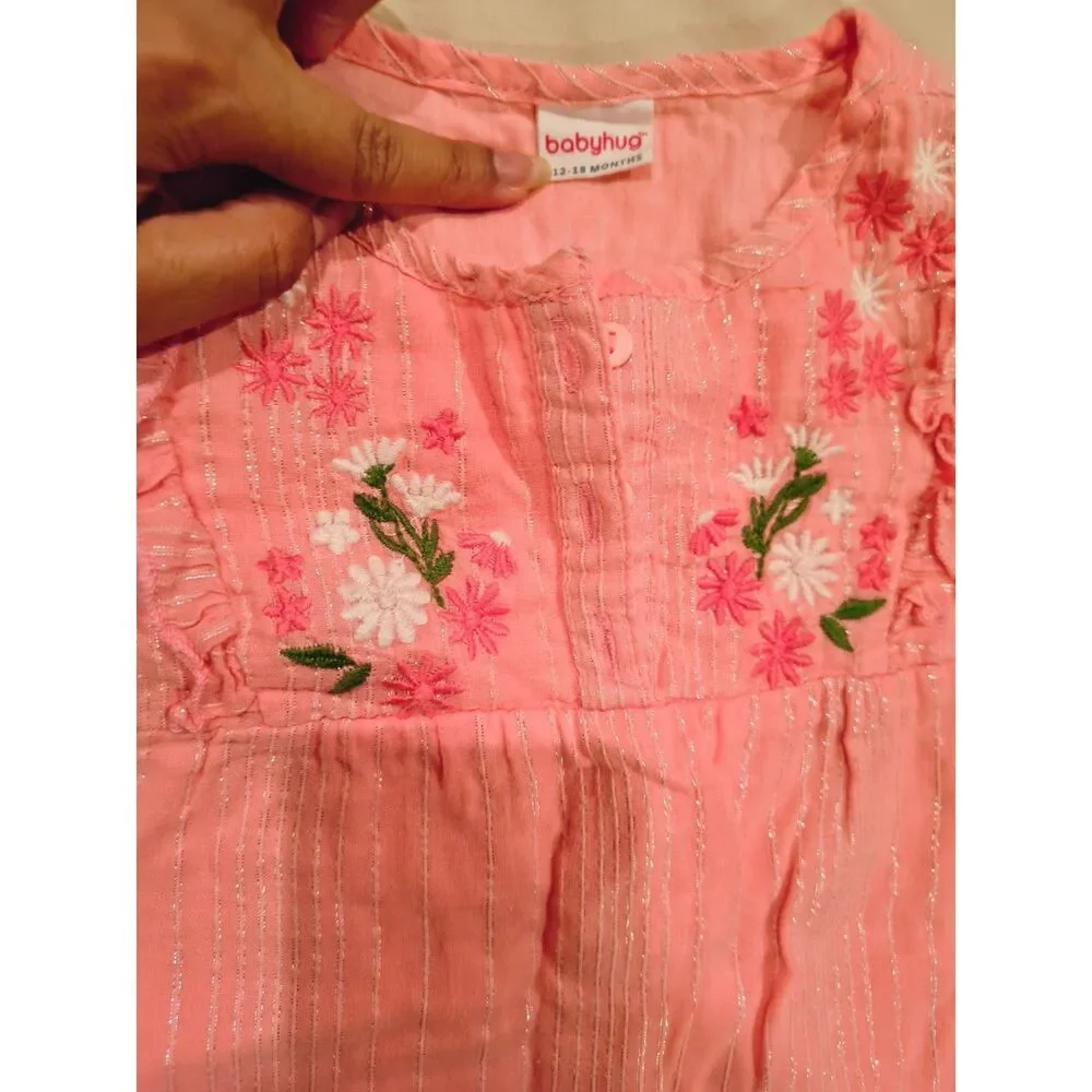 Pink Embroidered Cotton Toddler Kurti Top – 12–18 Months